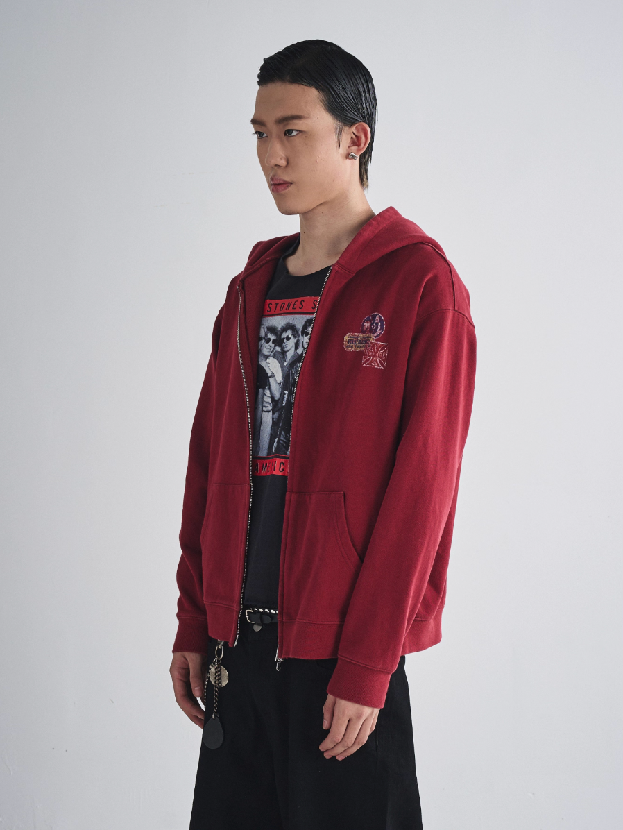 RUSURE Vintage Print Zip Up Hoodie | Face 3 Face