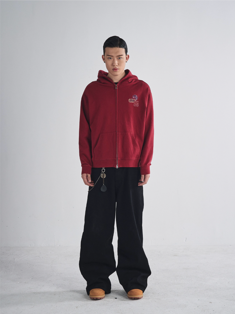 RUSURE Vintage Print Zip Up Hoodie | Face 3 Face