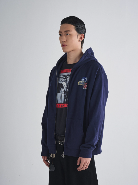 RUSURE Vintage Print Zip Up Hoodie | Face 3 Face