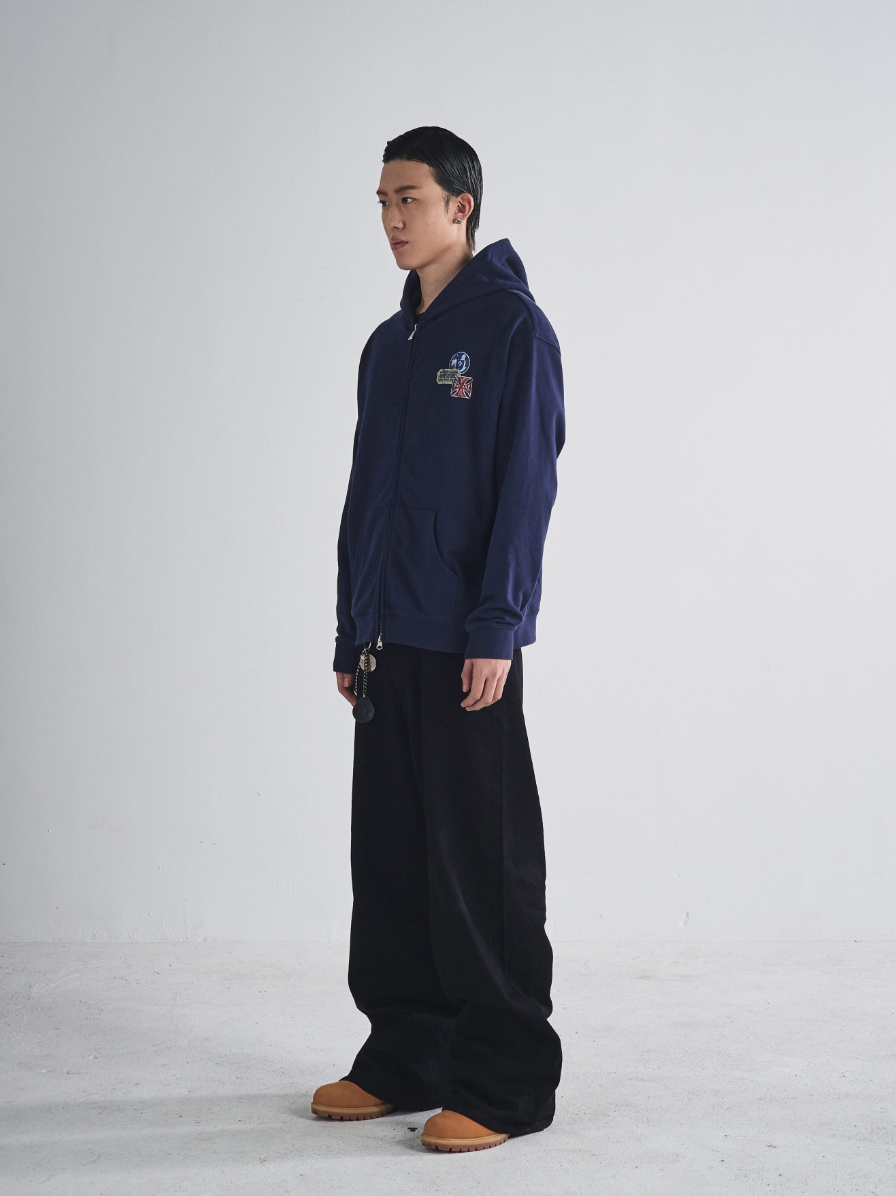 RUSURE Vintage Print Zip Up Hoodie | Face 3 Face