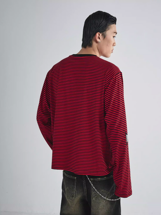 RUSURE Striped Cross Logo Print Long Sleeve Tee | Face 3 Face