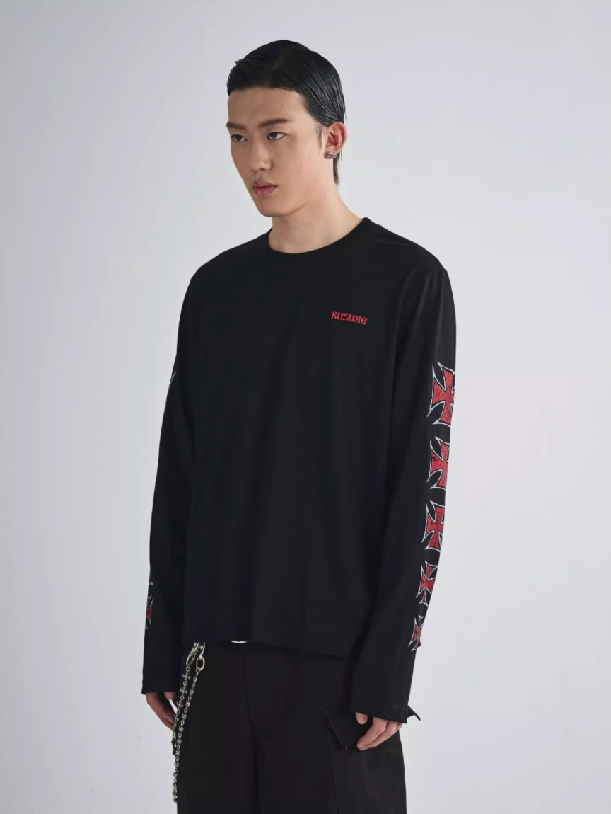 RUSURE Cross Logo Print Long Sleeve Tee | Face 3 Face