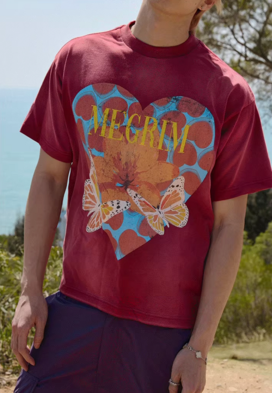 RUSURE Washed Butterfly Heart Print Tee | Face 3 Face