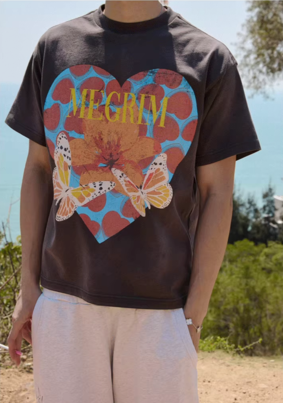 RUSURE Washed Butterfly Heart Print Tee | Face 3 Face
