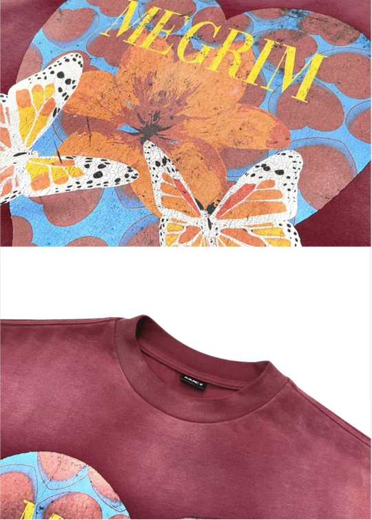 RUSURE Washed Butterfly Heart Print Tee | Face 3 Face
