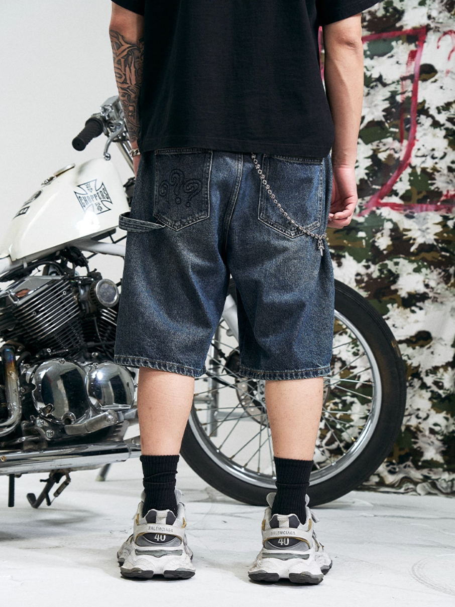 RUSURE Crash Studded Double Knee Denim Shorts | Face 3 Face