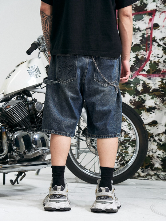 RUSURE Crash Studded Double Knee Denim Shorts | Face 3 Face