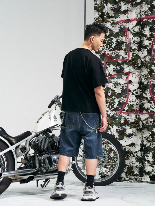 RUSURE Crash Studded Double Knee Denim Shorts | Face 3 Face