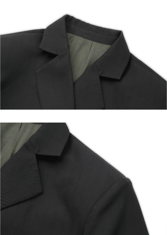 SOD Co. Deconstructed Pinstripe Double Breasted Short Suit Jacket | Face 3 Face