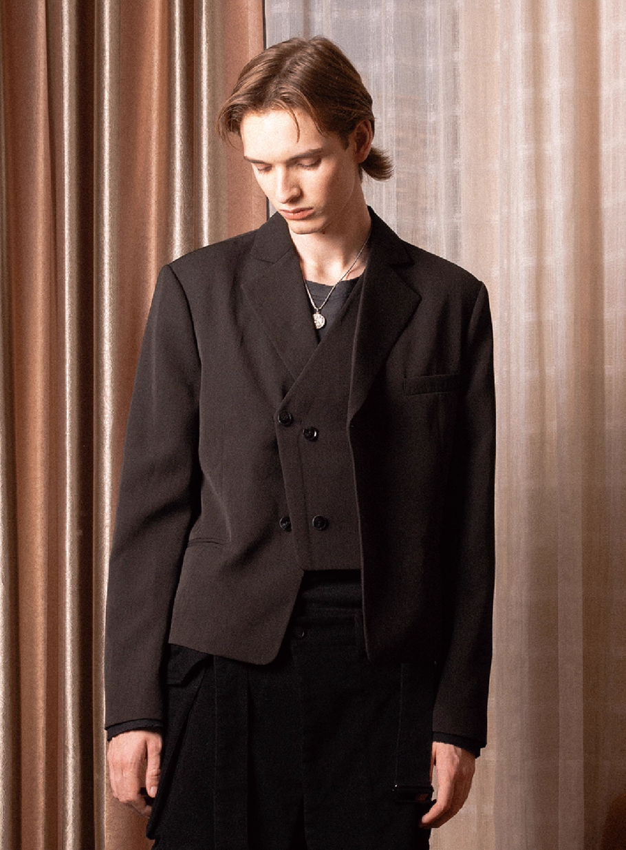 SOD Co. Deconstructed Pinstripe Double Breasted Short Suit Jacket | Face 3 Face