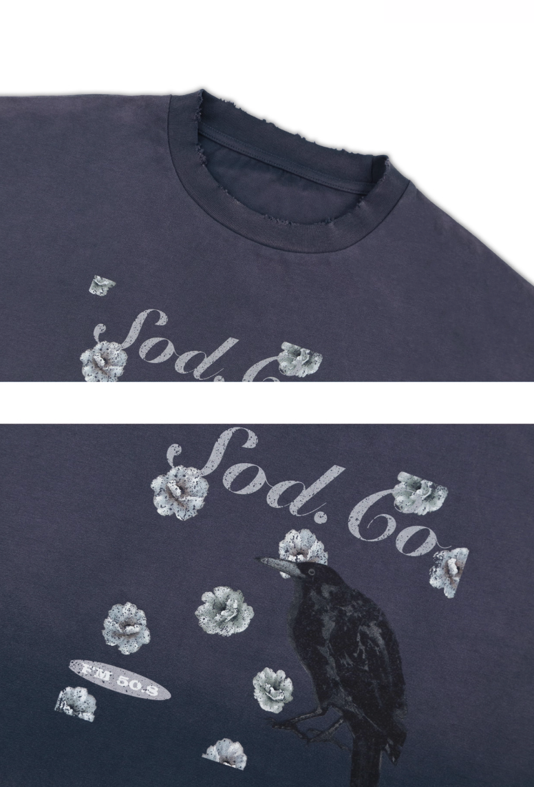 SOD Co. Raven Print Distressed Cropped Long Sleeve Tee | Face 3 Face