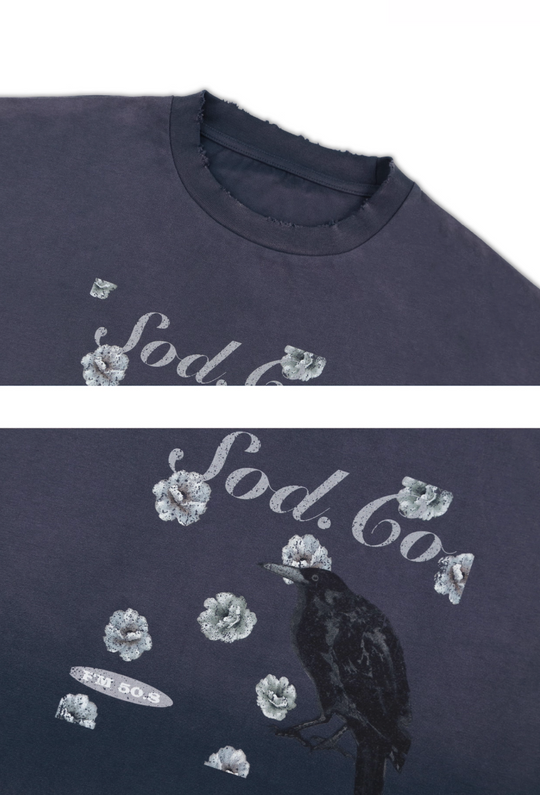 SOD Co. Raven Print Distressed Cropped Long Sleeve Tee | Face 3 Face