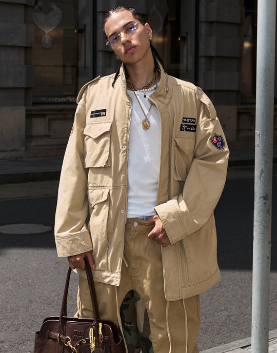STEEPC Khaki Patch Embroidery M-65 Field Jacket | Face 3 Face