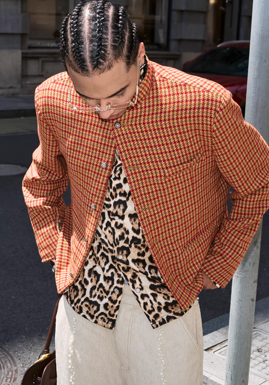 STEEPC Houndstooth Wool Blend Short Suit Jacket | Face 3 Face