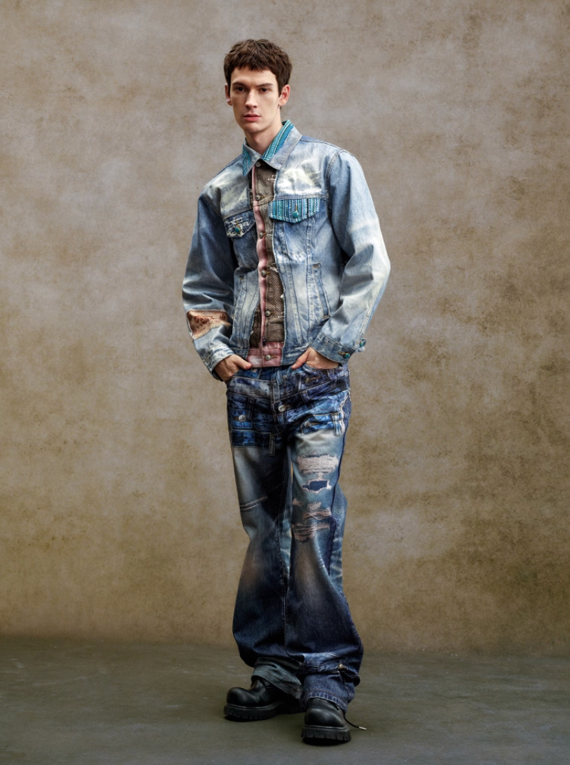 YADcrew Washed Digital Print Denim Jacket | Face 3 Face