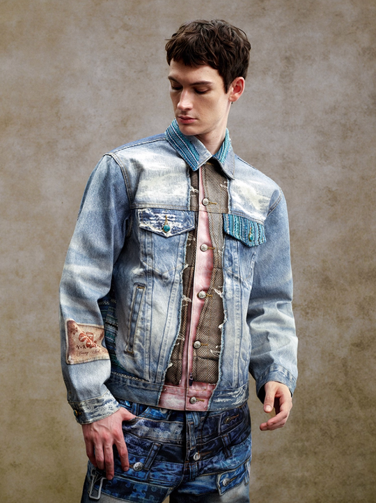 YADcrew Washed Digital Print Denim Jacket | Face 3 Face