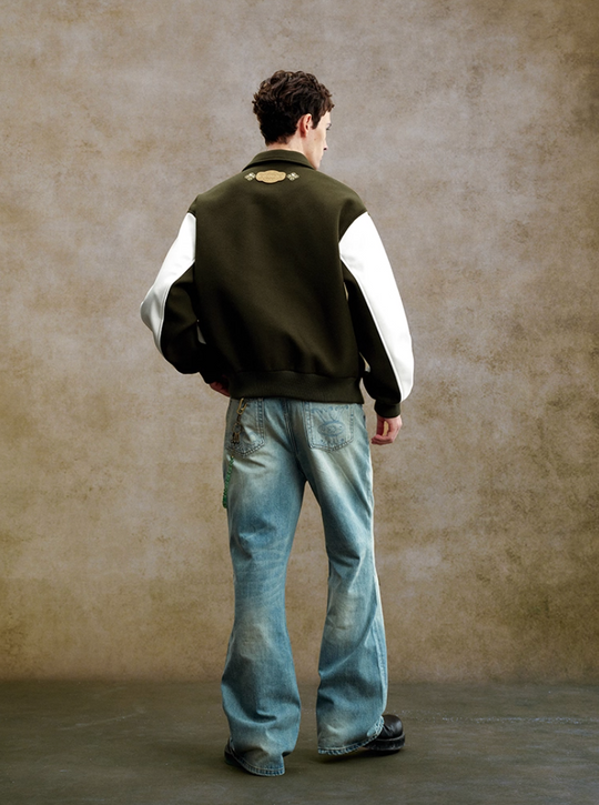 YADcrew Colorful Gemstone Cross Varsity Jacket | Face 3 Face