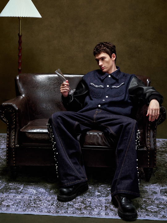 YADcrew Pearl Patch Embroidered Varsity Jacket | Face 3 Face