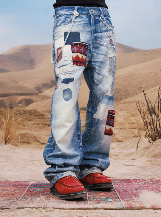 YADcrew Ethnic Patchwork Print Jeans | Face 3 Face