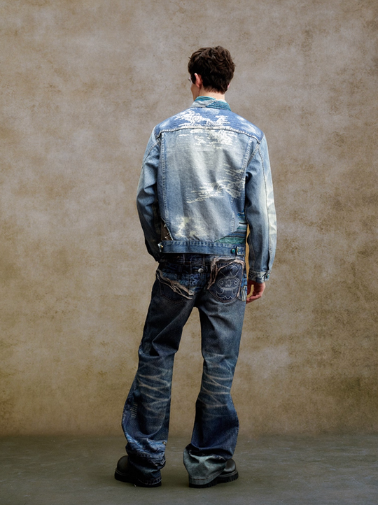 YADcrew Double Waistband Distressed Print Jeans | Face 3 Face