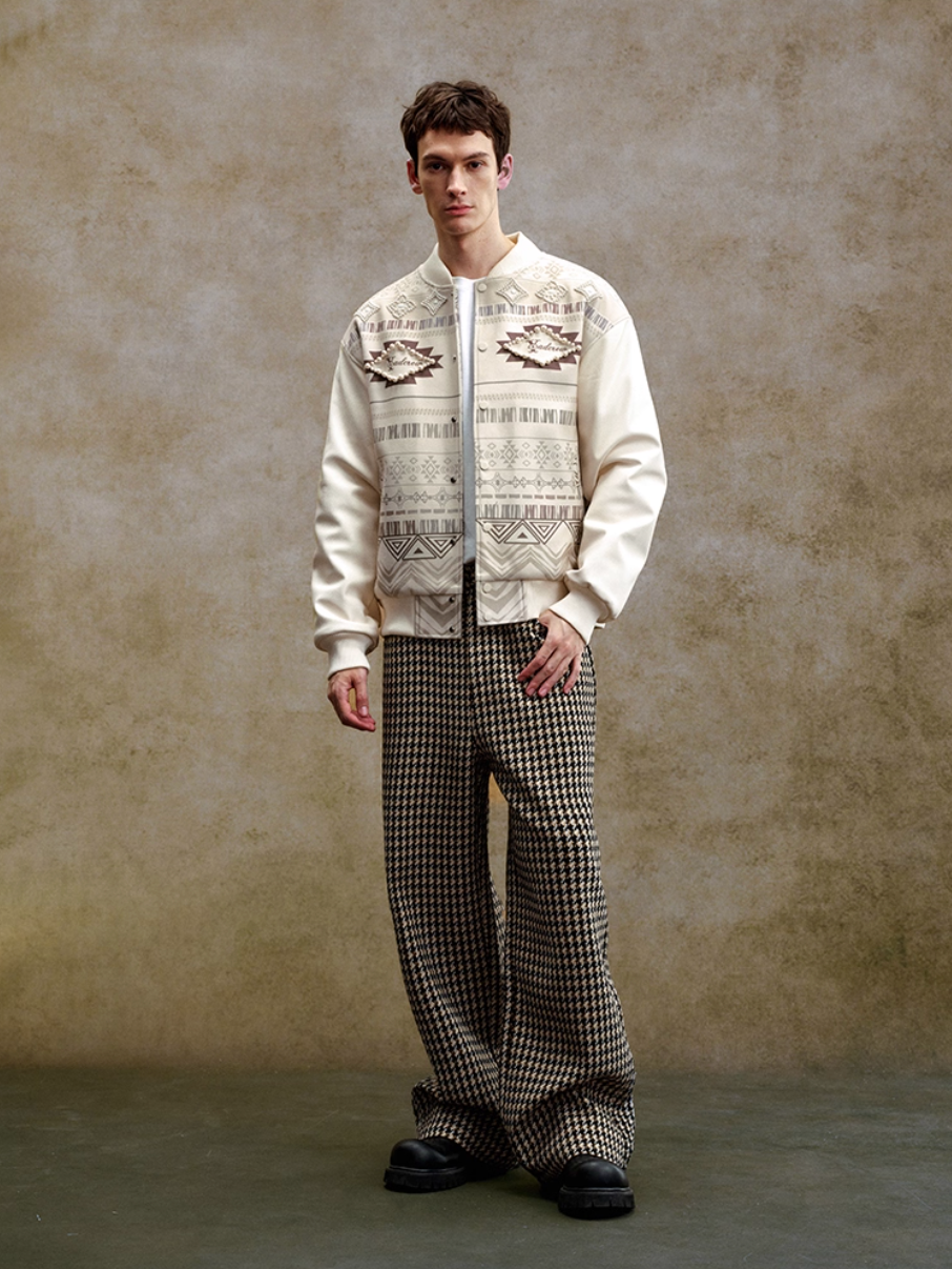 YADcrew Houndstooth Patchwork Leather Pants | Face 3 Face