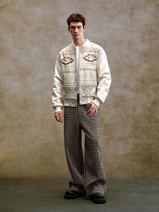 YADcrew Houndstooth Patchwork Leather Pants | Face 3 Face