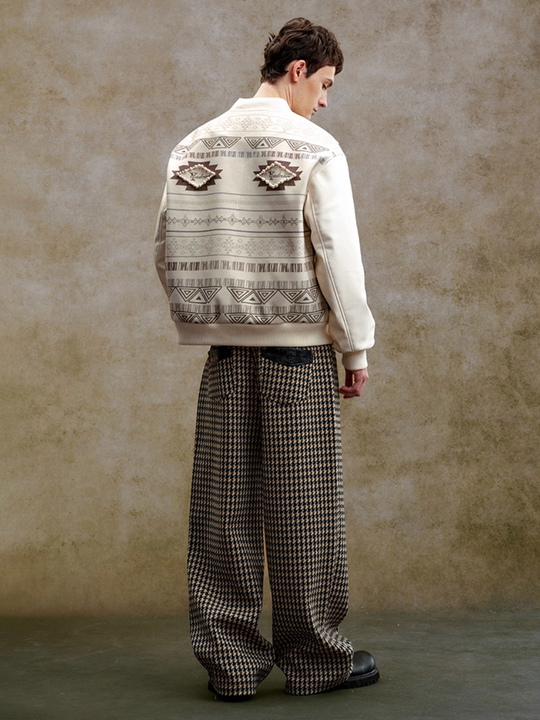 YADcrew Houndstooth Patchwork Leather Pants | Face 3 Face