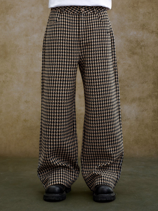 YADcrew Houndstooth Patchwork Leather Pants | Face 3 Face