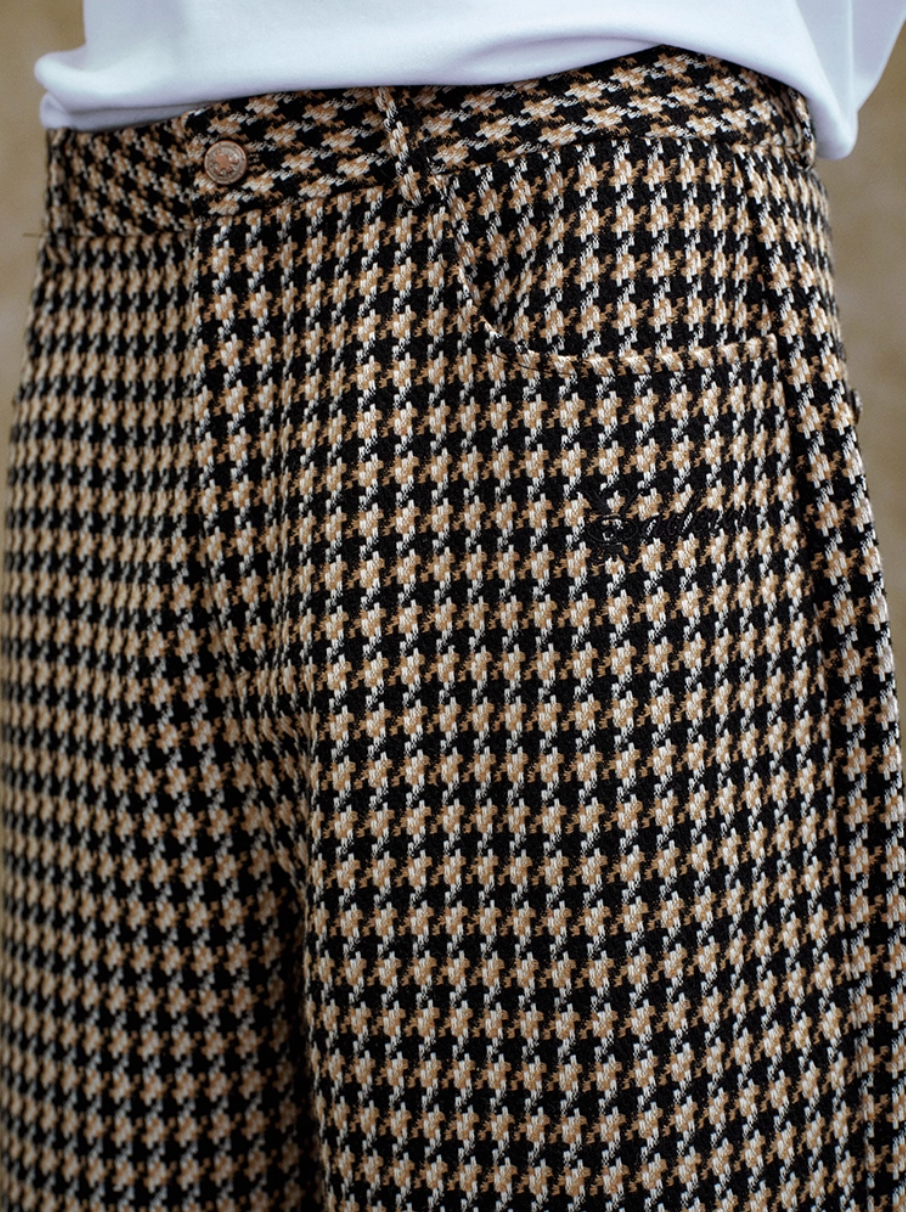 YADcrew Houndstooth Patchwork Leather Pants | Face 3 Face