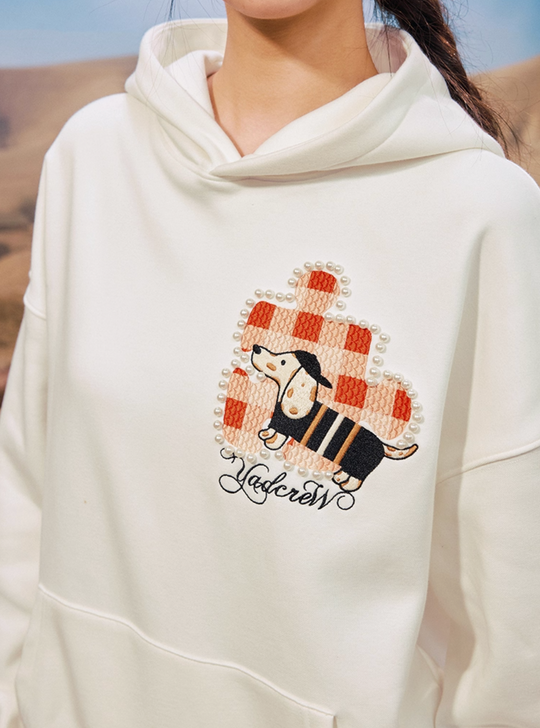 YADcrew Dachshund Puzzle Pearl Embroidery Hoodie | Face 3 Face