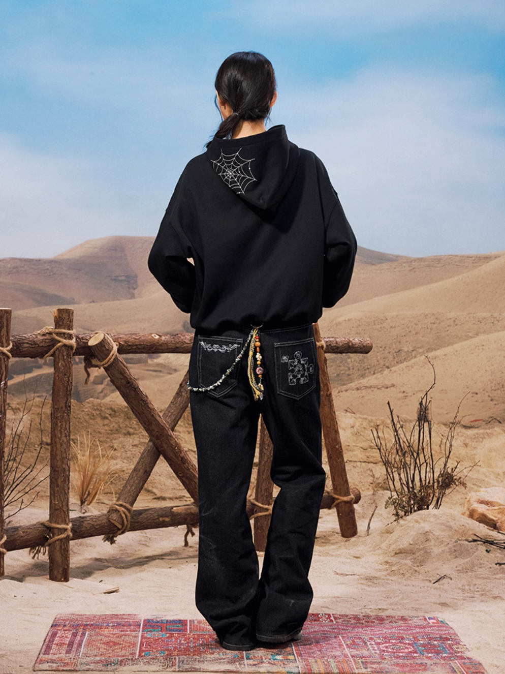 YADcrew Spiderweb Puzzle Pearl Embroidery Zip Up Hoodie | Face 3 Face