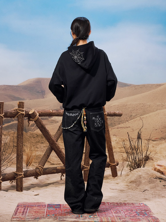 YADcrew Spiderweb Puzzle Pearl Embroidery Zip Up Hoodie | Face 3 Face