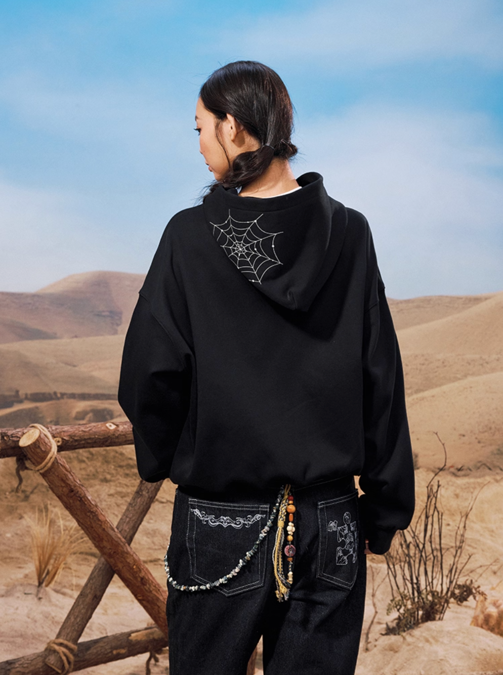 YADcrew Spiderweb Puzzle Pearl Embroidery Zip Up Hoodie | Face 3 Face