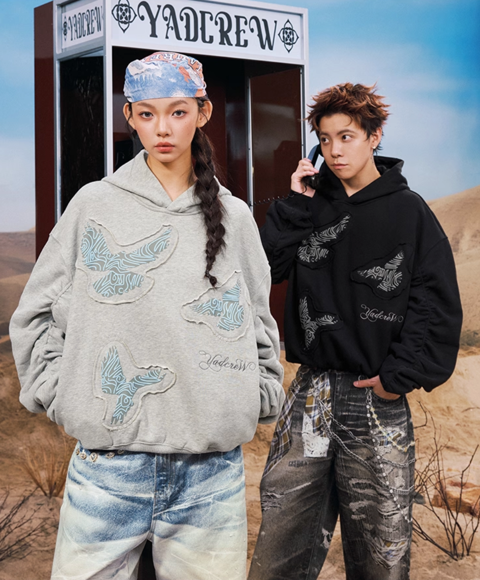 YADcrew Peace Dove Pleated Sleeves Hoodie | Face 3 Face