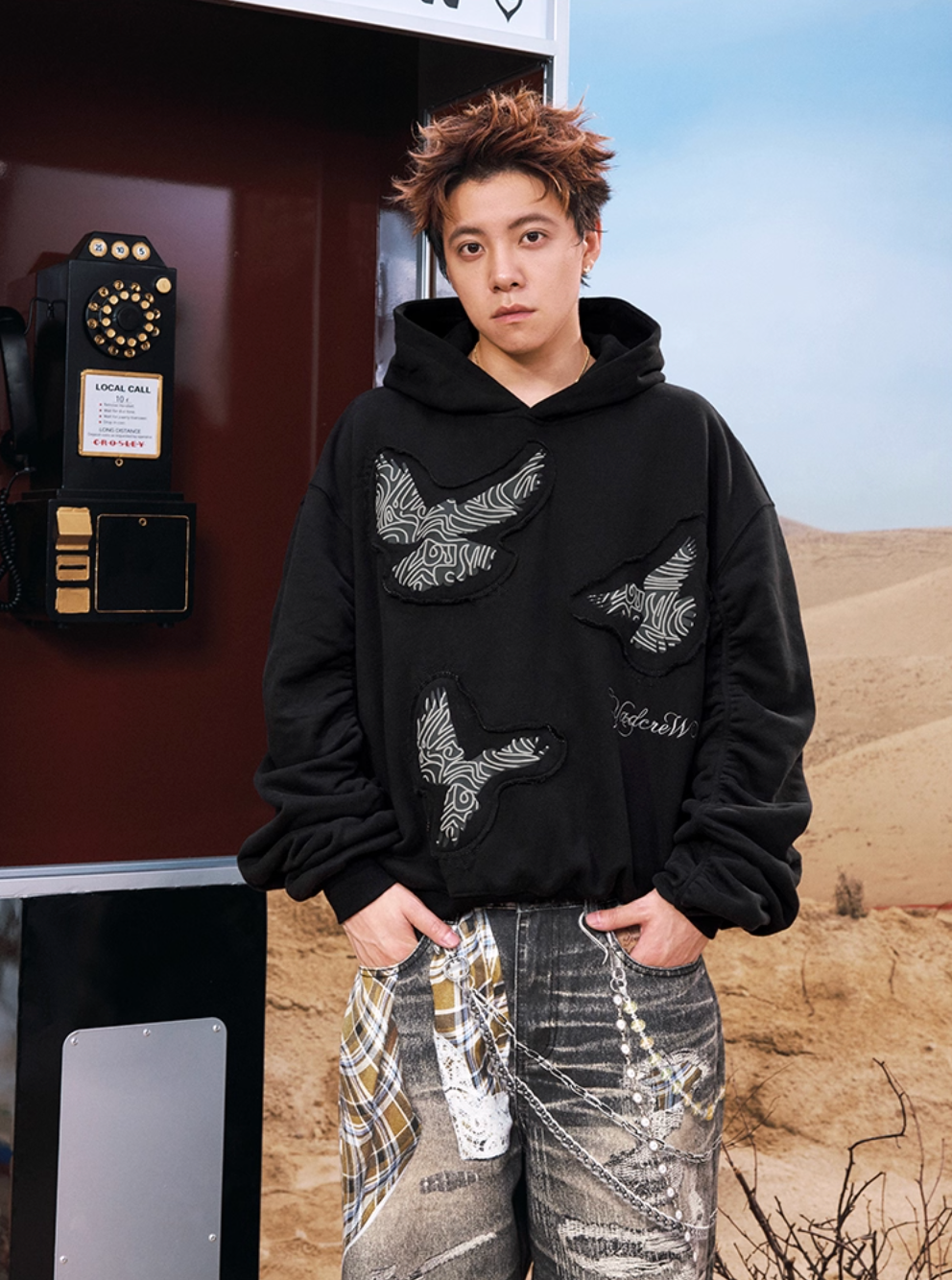 YADcrew Peace Dove Pleated Sleeves Hoodie | Face 3 Face