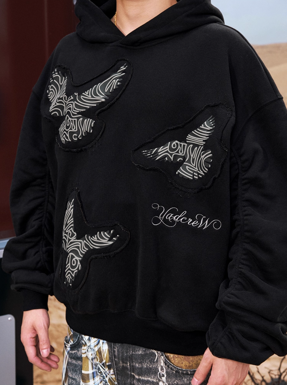 YADcrew Peace Dove Pleated Sleeves Hoodie | Face 3 Face