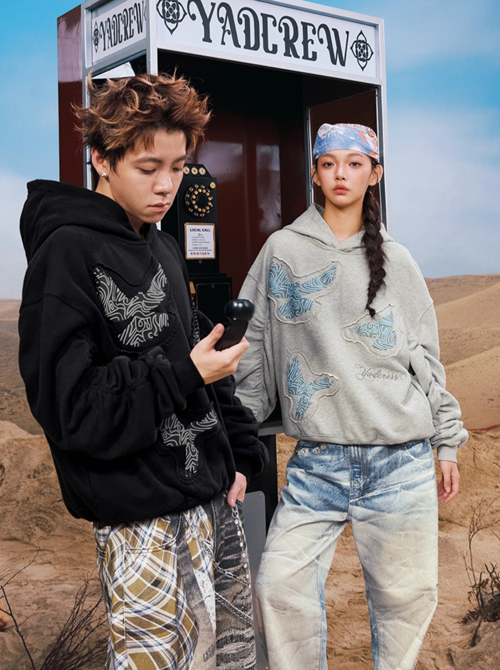 YADcrew Peace Dove Pleated Sleeves Hoodie | Face 3 Face