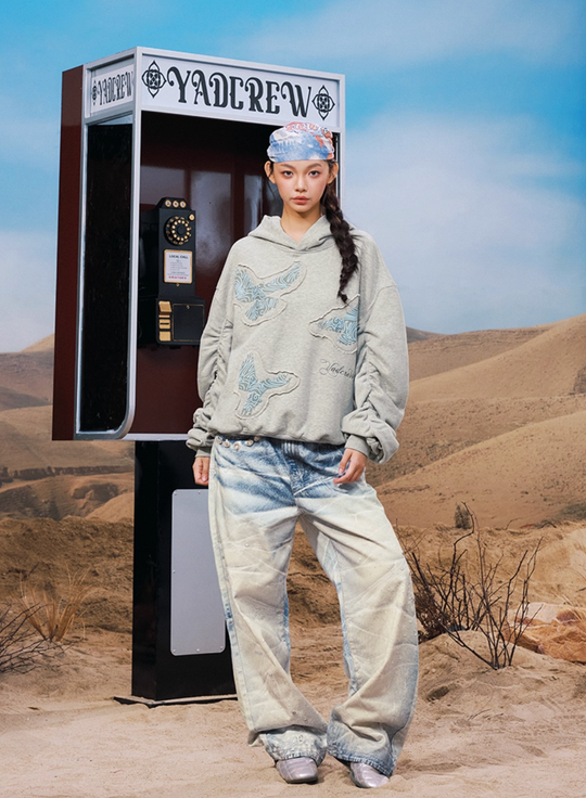 YADcrew Peace Dove Pleated Sleeves Hoodie | Face 3 Face