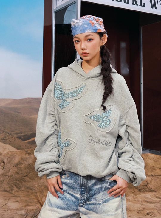 YADcrew Peace Dove Pleated Sleeves Hoodie | Face 3 Face