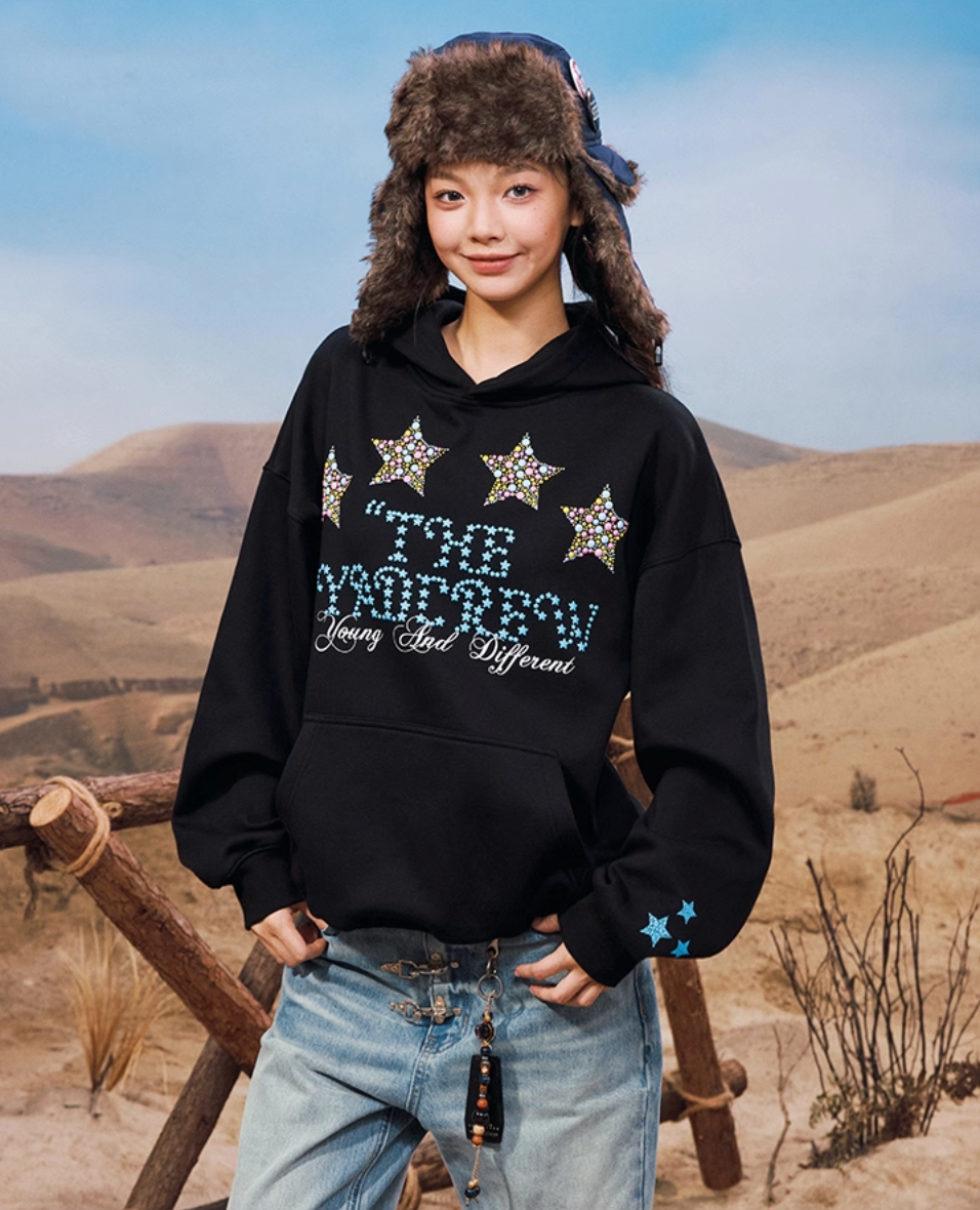 YADcrew Colorful Hot Bead Star Hoodie | Face 3 Face