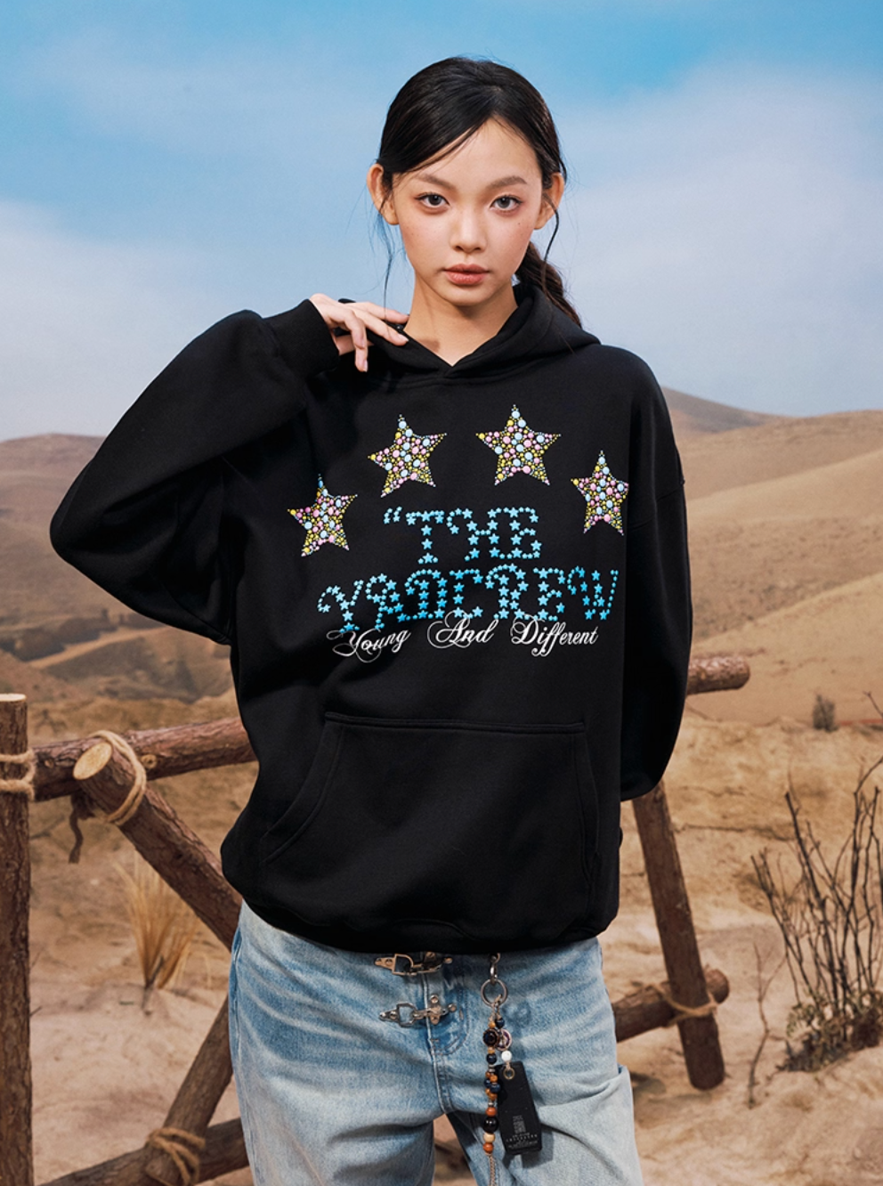YADcrew Colorful Hot Bead Star Hoodie | Face 3 Face