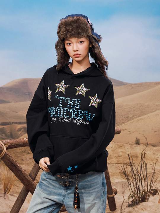 YADcrew Colorful Hot Bead Star Hoodie | Face 3 Face
