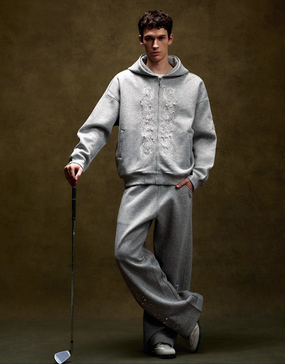 YADcrew Pearl Embroidery Zip Up Hoodie | Face 3 Face