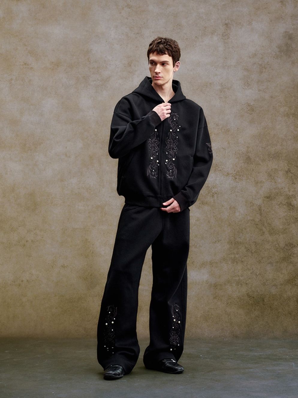 YADcrew Pearl Embroidery Zip Up Hoodie | Face 3 Face