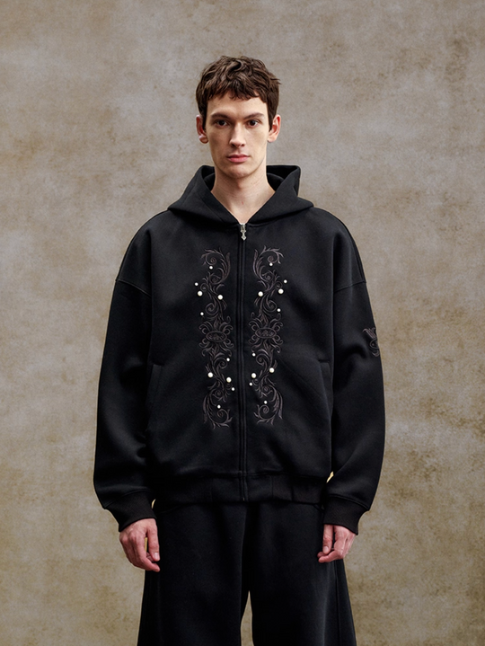 YADcrew Pearl Embroidery Zip Up Hoodie | Face 3 Face