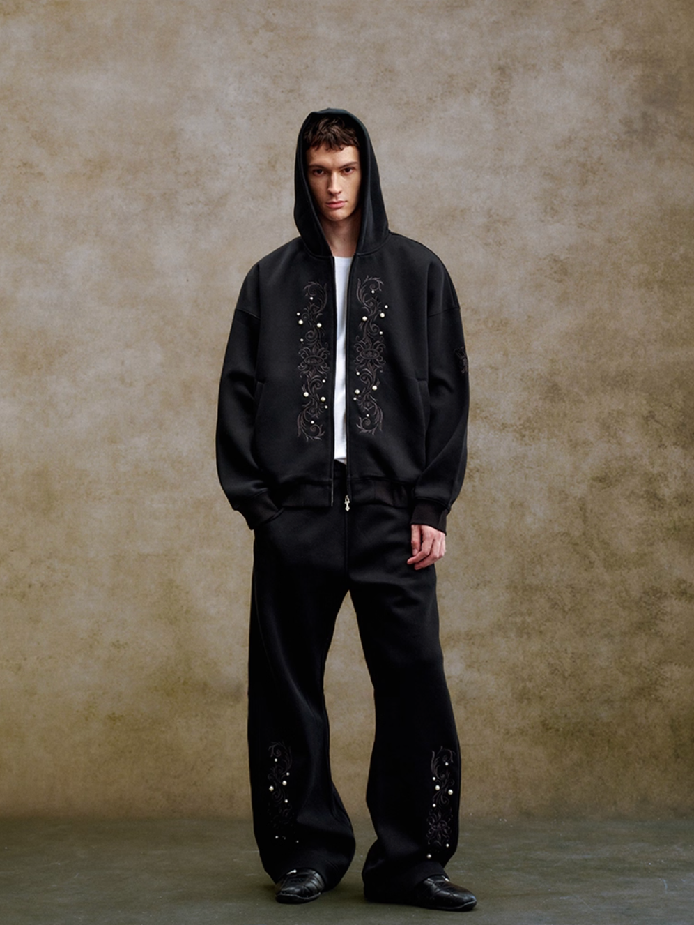 YADcrew Pearl Embroidery Zip Up Hoodie | Face 3 Face