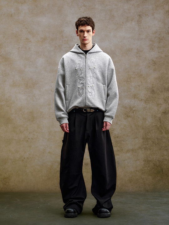 YADcrew Pearl Embroidery Zip Up Hoodie | Face 3 Face