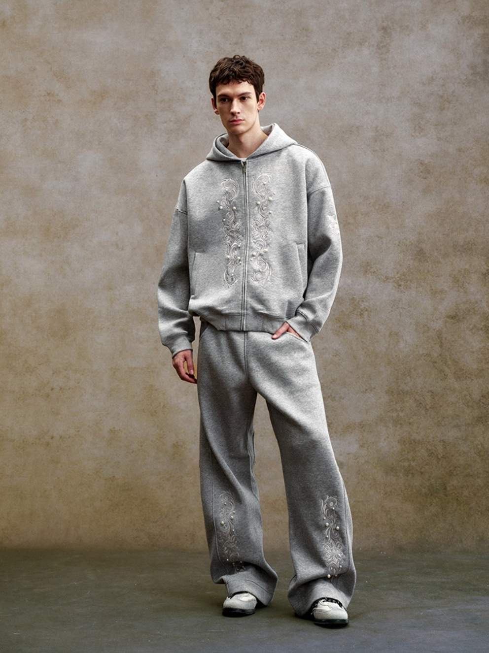 YADcrew Pearl Embroidery Zip Up Hoodie | Face 3 Face