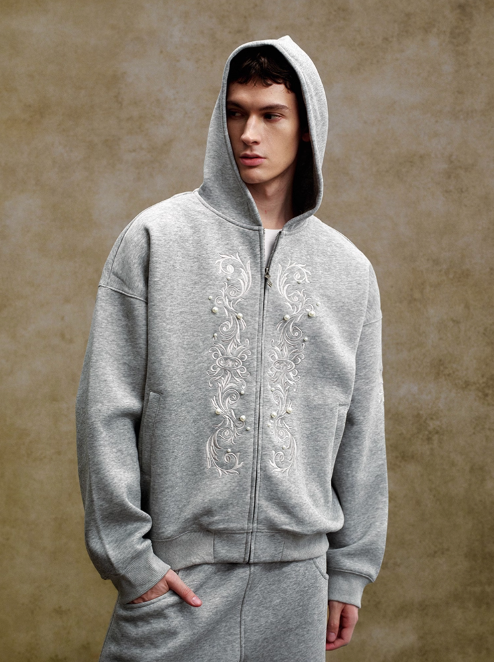 YADcrew Pearl Embroidery Zip Up Hoodie | Face 3 Face