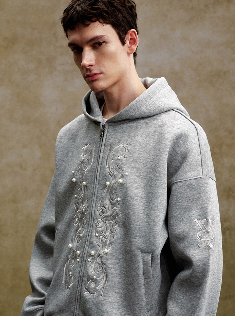 YADcrew Pearl Embroidery Zip Up Hoodie | Face 3 Face